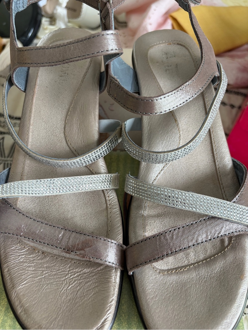 Naot Women's Shimmery Taupe Strappy Sandals with Crystal Accent